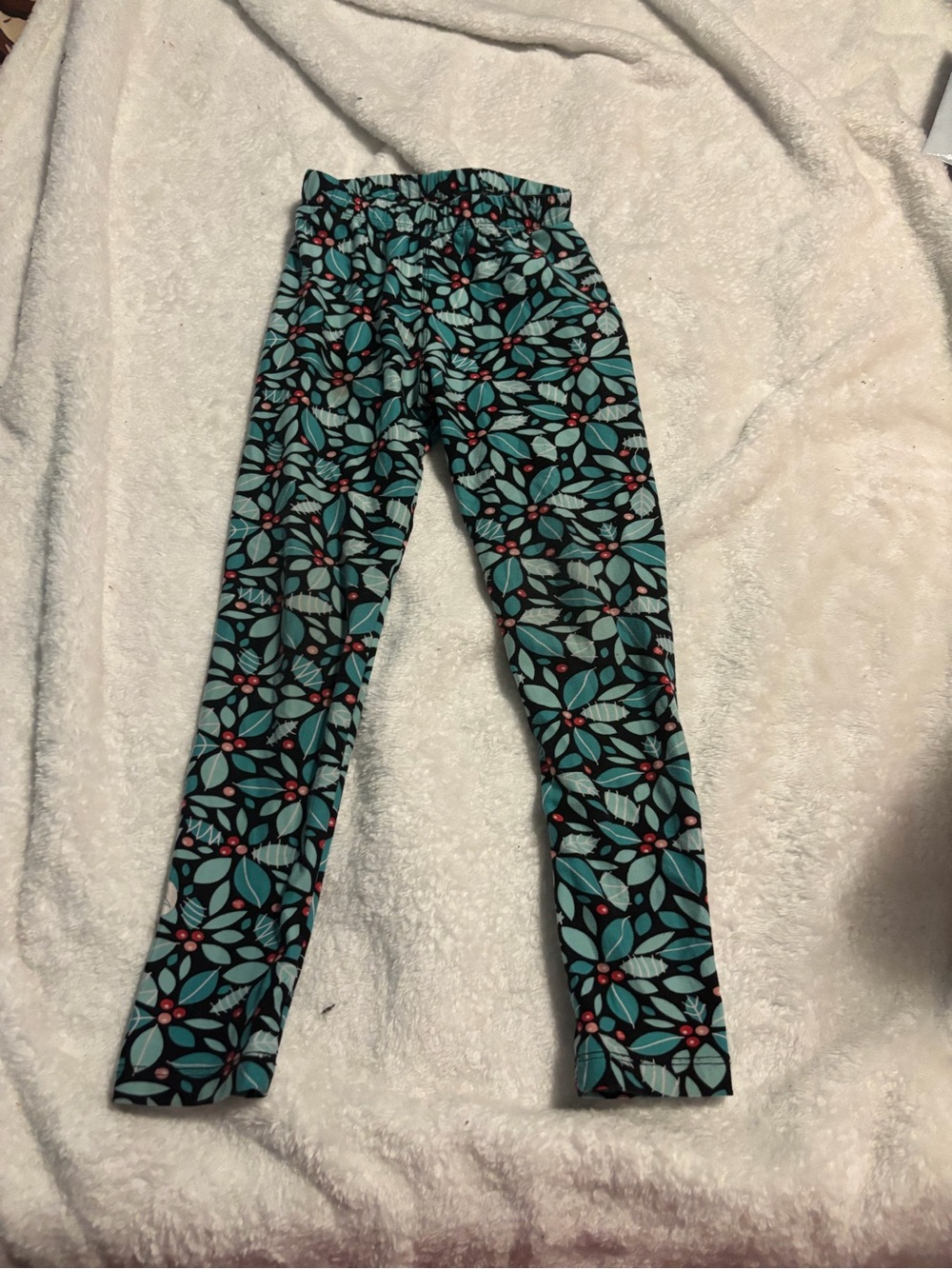 Girls Teal Floral Stretch Leggings with Elastic Waist